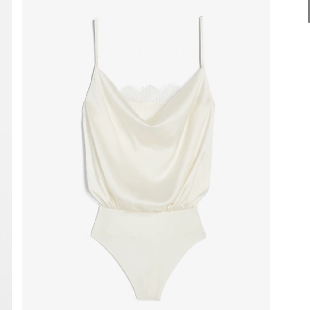 Lace Cowl Neck Thong Bodysuit - Ivory